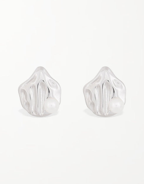 Sterling Silver Pentagonal Pearl Studs - Elegant & Unique