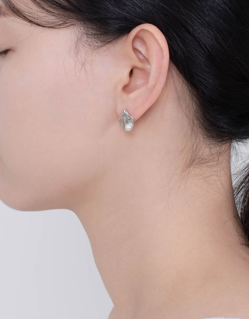 Sterling Silver Pentagonal Pearl Studs - Elegant & Unique