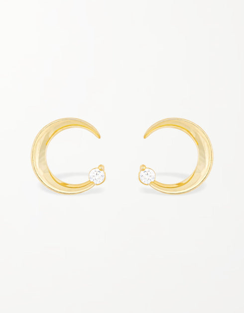 Zarif Ayışığı Çiviler: 18K Altın ve Platin Hilal Küpeler