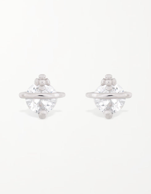 Celestial Saturn Sterling Silver Stud Earrings: Sparkling CZ