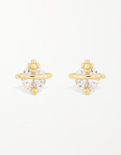 Celestial Saturn Sterling Silver Stud Earrings: Sparkling CZ