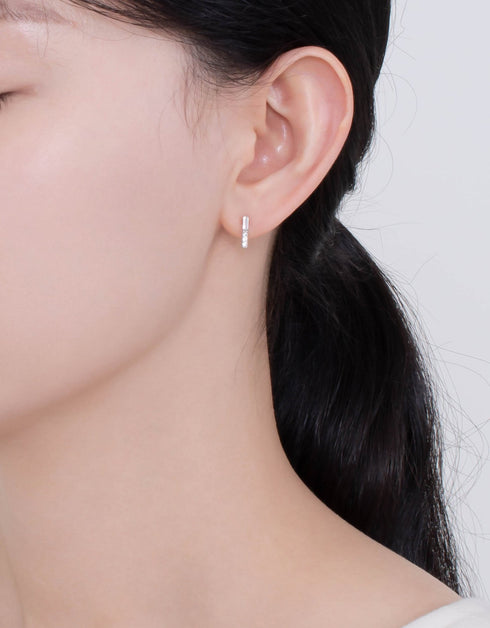 Sparkling Rectangular Sterling Silver Stud Earrings with CZ