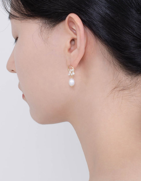 Cherry Blossom Pearl Drop Earrings - Sterling Silver