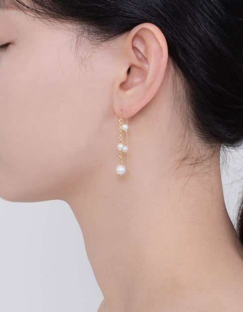 Altın Asma İnci Geçirici Küpe