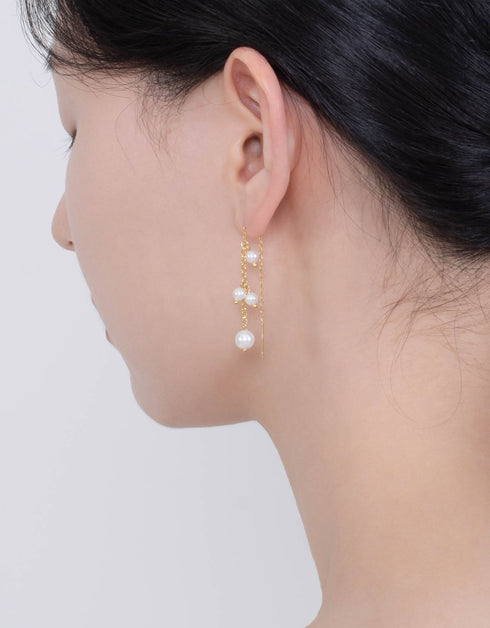 Altın Asma İnci Geçirici Küpe