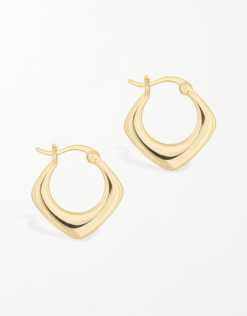 Altın Eşkenar Dörtgen 18K Altın Kaplama Gümüş Menteşeli Halka Küpe