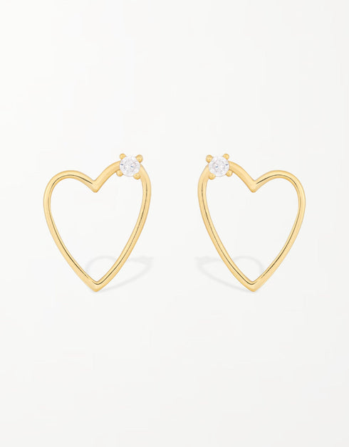 Sterling Silver Heart Stud Earrings with Cubic Zirconia