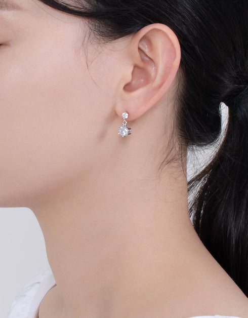 Sterling Silver Dual Crystal Drop Earrings - Korean Designer