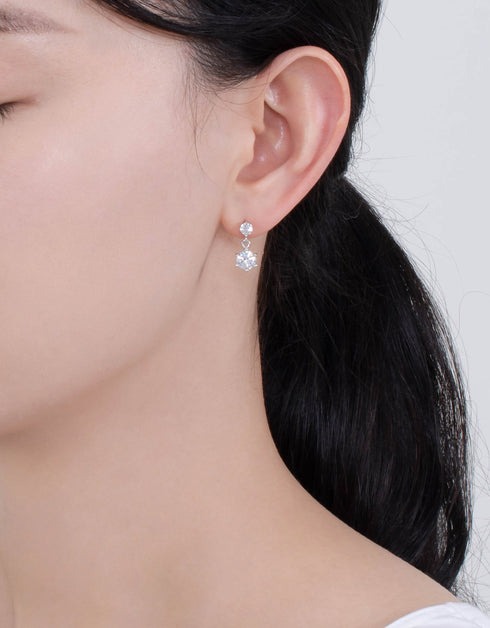 Sterling Silver Dual Crystal Drop Earrings - Korean Designer
