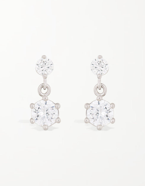 Sterling Silver Dual Crystal Drop Earrings - Korean Designer