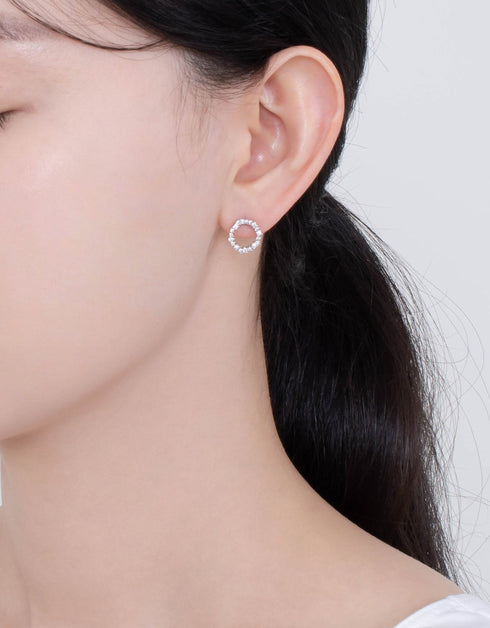 Radiant Sparkle Sterling Silver Circle Stud Earrings