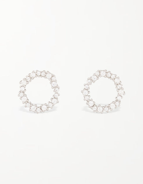 Radiant Sparkle Sterling Silver Circle Stud Earrings