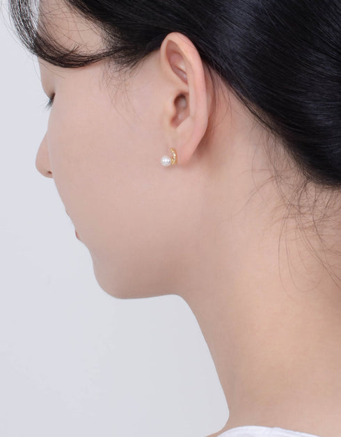 Sterling Silver Crescent Moon Studs with Freshwater Pearl