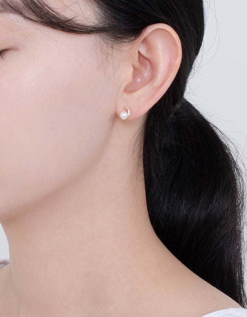 Sterling Silver Crescent Moon Studs with Freshwater Pearl