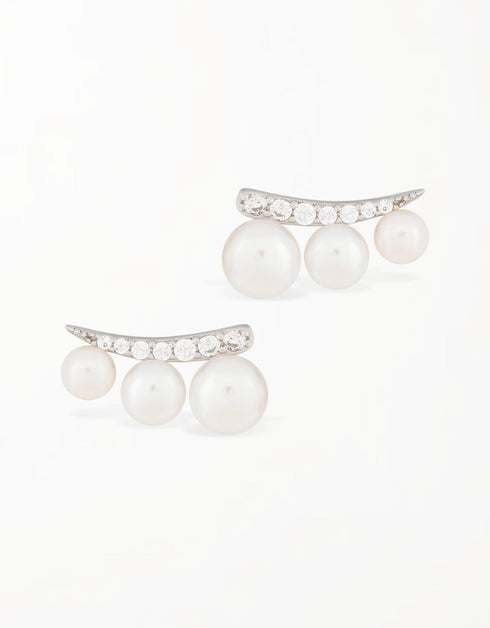 Stellar Sparkle Shooting Star Pearl Sterling Silver Studs