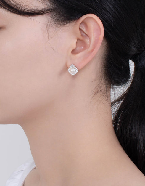 Sterling Silver Cubic Zirconia Rhombus Stud Earrings