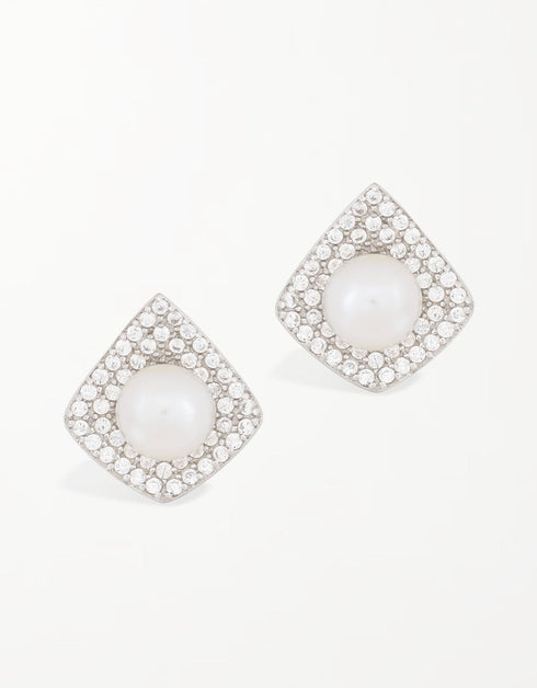 Sterling Silver Cubic Zirconia Rhombus Stud Earrings