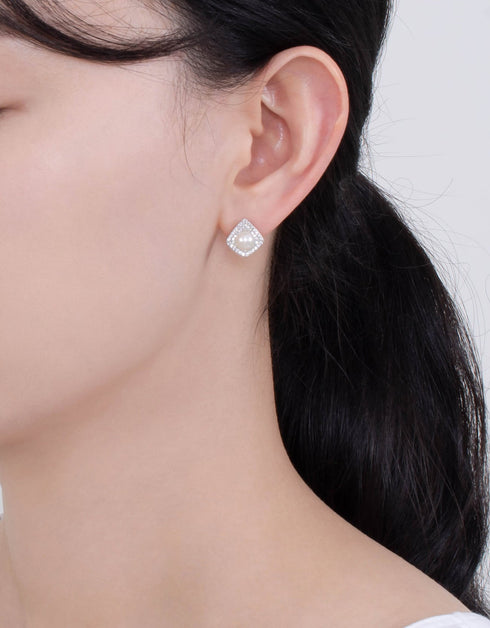 Sterling Silver Cubic Zirconia Rhombus Stud Earrings