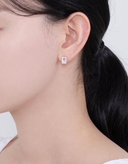 Sparkling CZ Square Sterling Silver Studs with Pearl Accents