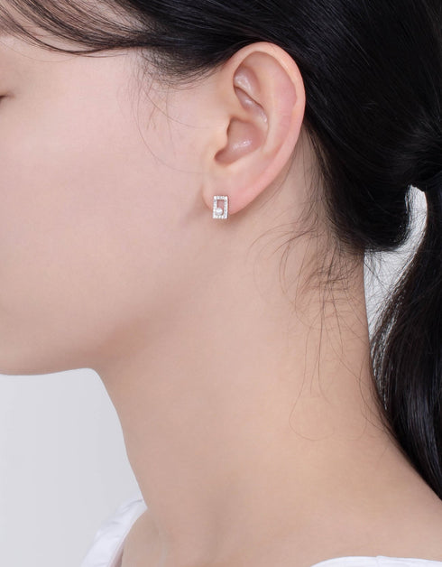 Sparkling CZ Square Sterling Silver Studs with Pearl Accents