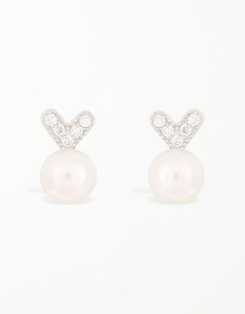Pearlescent Heartbeat Studs with CZ and Freshwater Pearl
