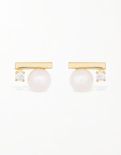 Parlak Tatlı Su İncisi ve Kübik Zirkonya Bar Saplama Küpe