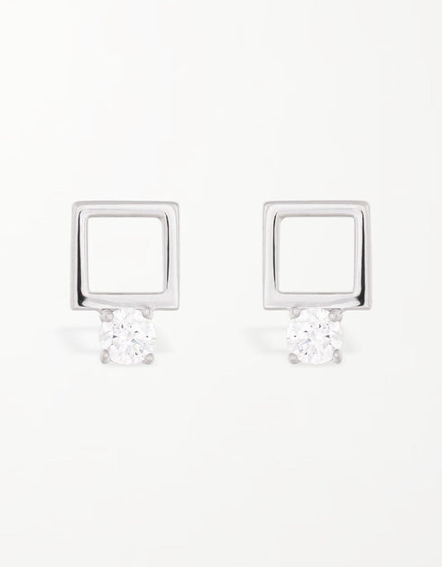 Sterling Silver Square Hoop & Zirconia Stud Earrings - Elegance Redefined