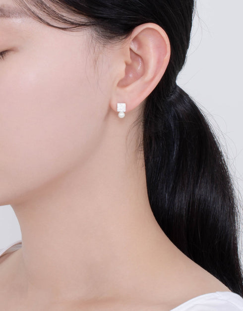 Işıltılı Kare Zirkon ve İnci Küpeler