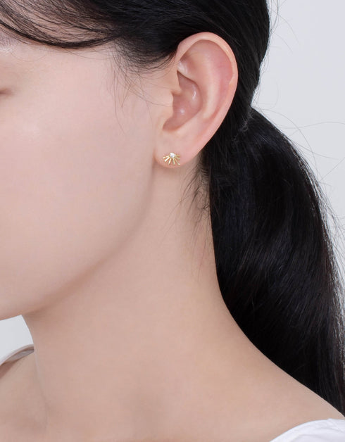 Radiant Sun Sterling Silver Stud Earrings with Sparkling CZ