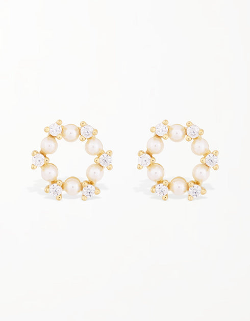 金色珍珠与氧化锆优雅耳钉