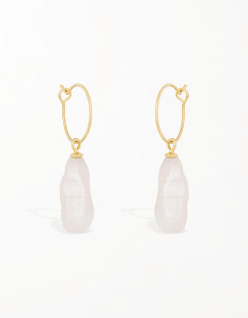 Golden Hoop Freshwater Pearl Drop Earrings - Natural Beauty
