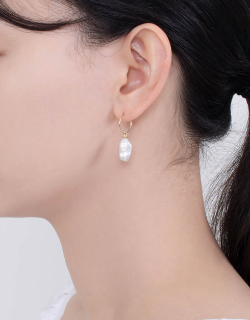 Golden Hoop Freshwater Pearl Drop Earrings - Natural Beauty