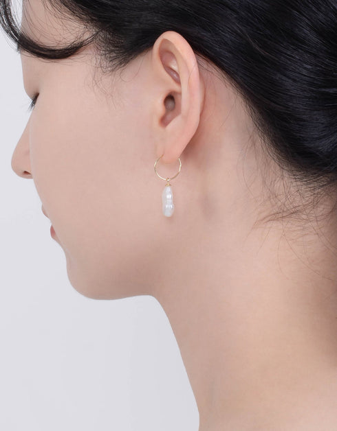 Golden Hoop Freshwater Pearl Drop Earrings - Natural Beauty