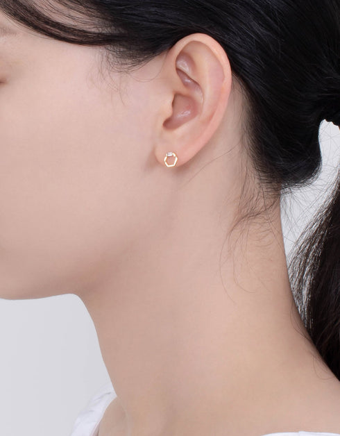 Golden Hexa Gleam - Baget Kesim Gümüş Küpe