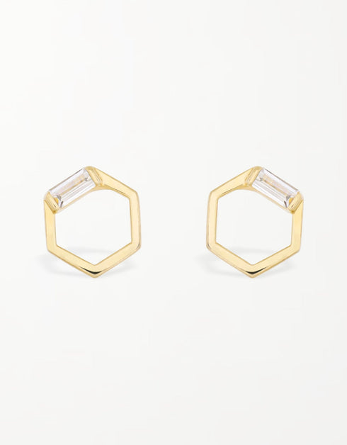 Golden Hexa Gleam - Baget Kesim Gümüş Küpe