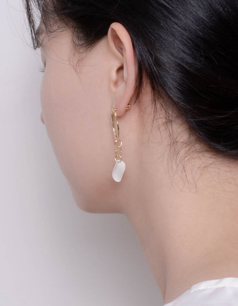 Altın Dalgalı Halka Damla Küpe