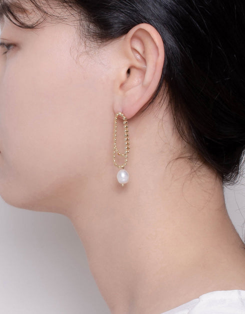 优雅淡水珍珠吊坠耳环 – 18K 镀金优雅