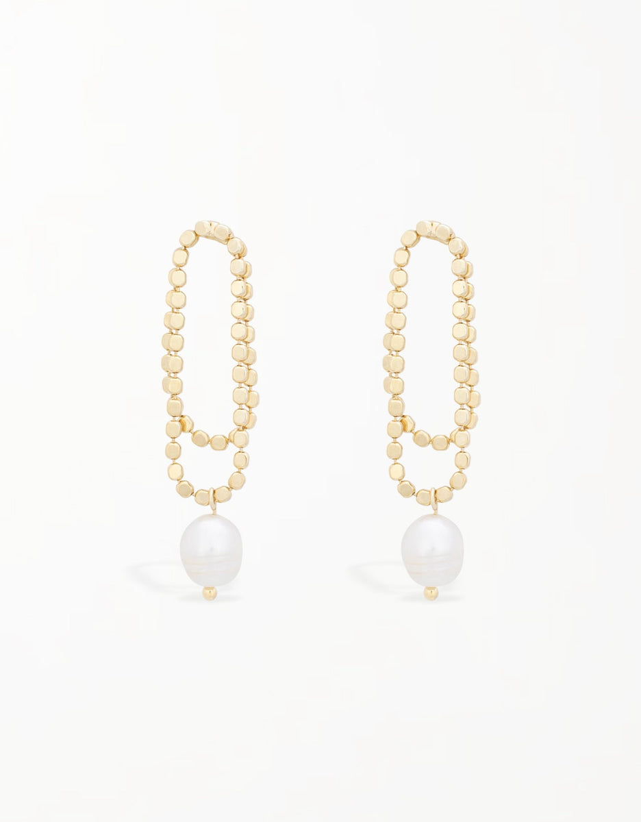 Elegant Freshwater Pearl Charm Drop Earrings – 18K Gold Plated Elegance