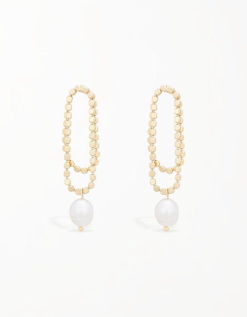 优雅淡水珍珠吊坠耳环 – 18K 镀金优雅