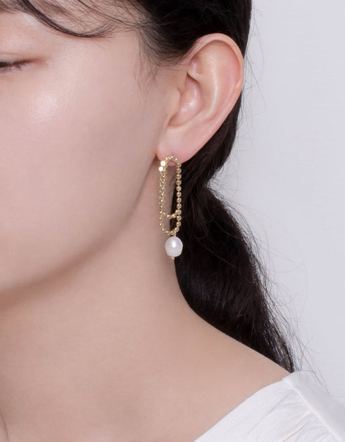 优雅淡水珍珠吊坠耳环 – 18K 镀金优雅