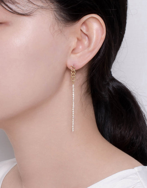 Elegant Fusion Curb and Box Chain Drop Earrings with Cubic Zirconia