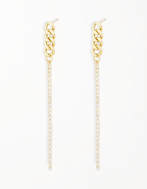 Elegant Fusion Curb and Box Chain Drop Earrings with Cubic Zirconia
