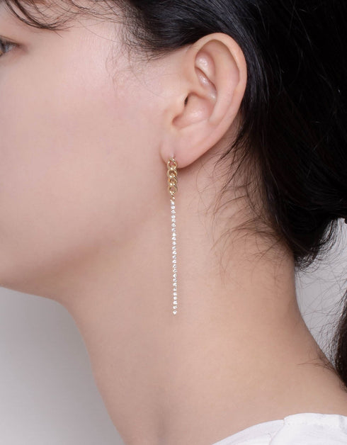 Elegant Fusion Curb and Box Chain Drop Earrings with Cubic Zirconia