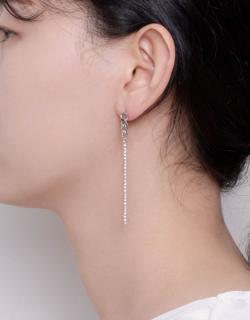 Elegant Fusion Curb and Box Chain Drop Earrings with Cubic Zirconia