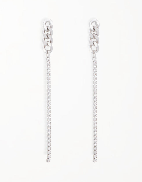 Elegant Fusion Curb and Box Chain Drop Earrings with Cubic Zirconia