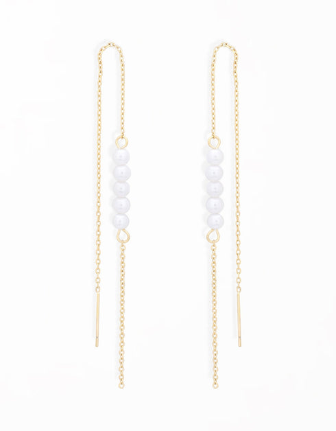 Zarif 18 Ayar Altın Kaplama İnci Geçirici Küpe