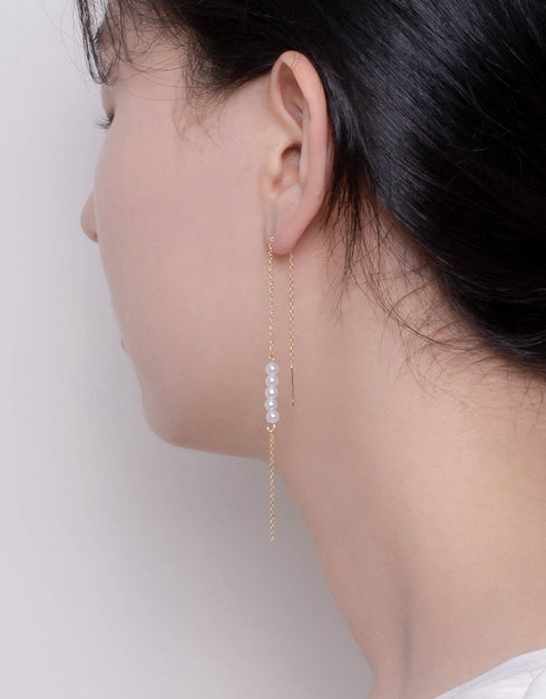 Zarif 18 Ayar Altın Kaplama İnci Geçirici Küpe