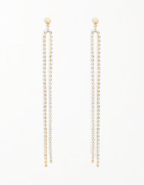 Altın Glamour Çift Dizili Damla Küpe