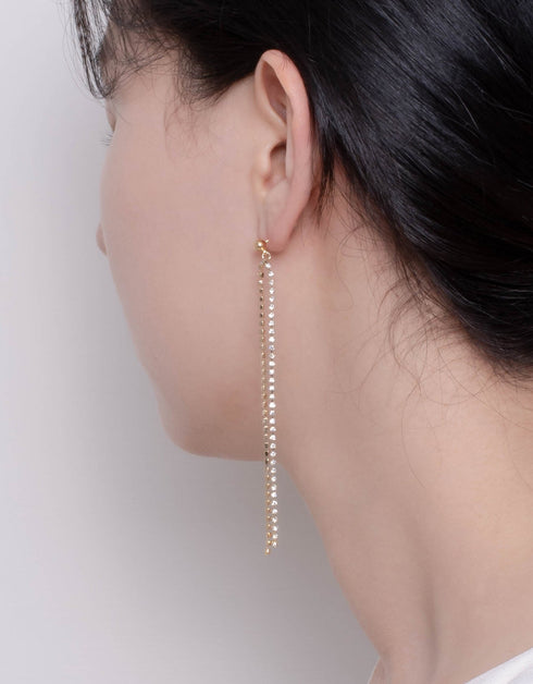 Altın Glamour Çift Dizili Damla Küpe