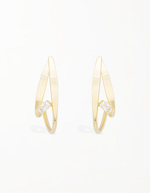 优雅 Symphony C 形圈耳环,配长方形方晶锆石